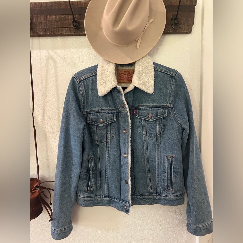 Levi's Blue Denim Jacket with White Sherpa Collar
